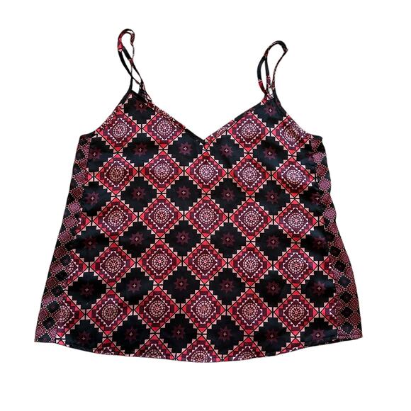 Sam Edelman black, red & pink tribal print v-neck tank top size M - Picture 10 of 10